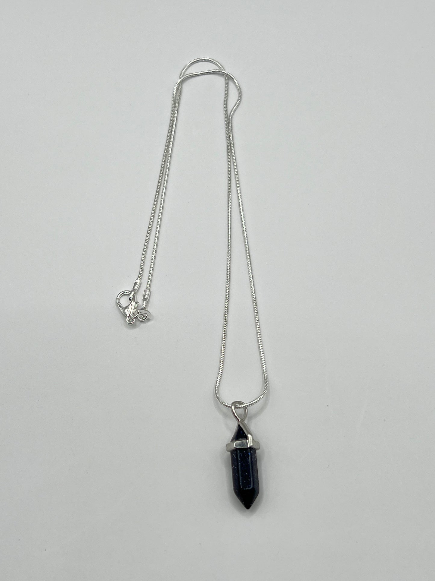 Blue Sandstone 1" Hexagon Silver Crystal Point Pendant Necklace
