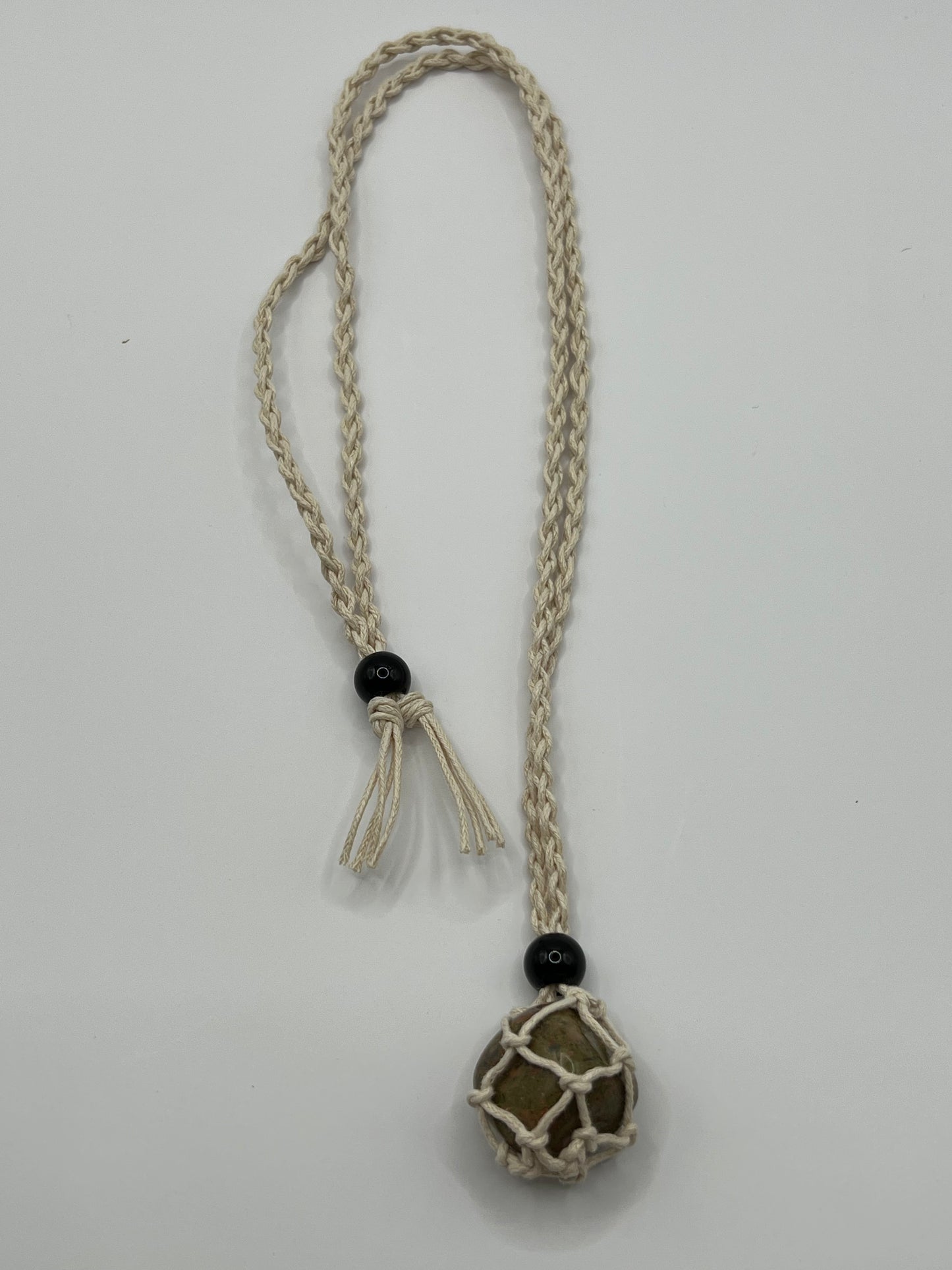 Khaki Hemp Necklace w/ Unakite