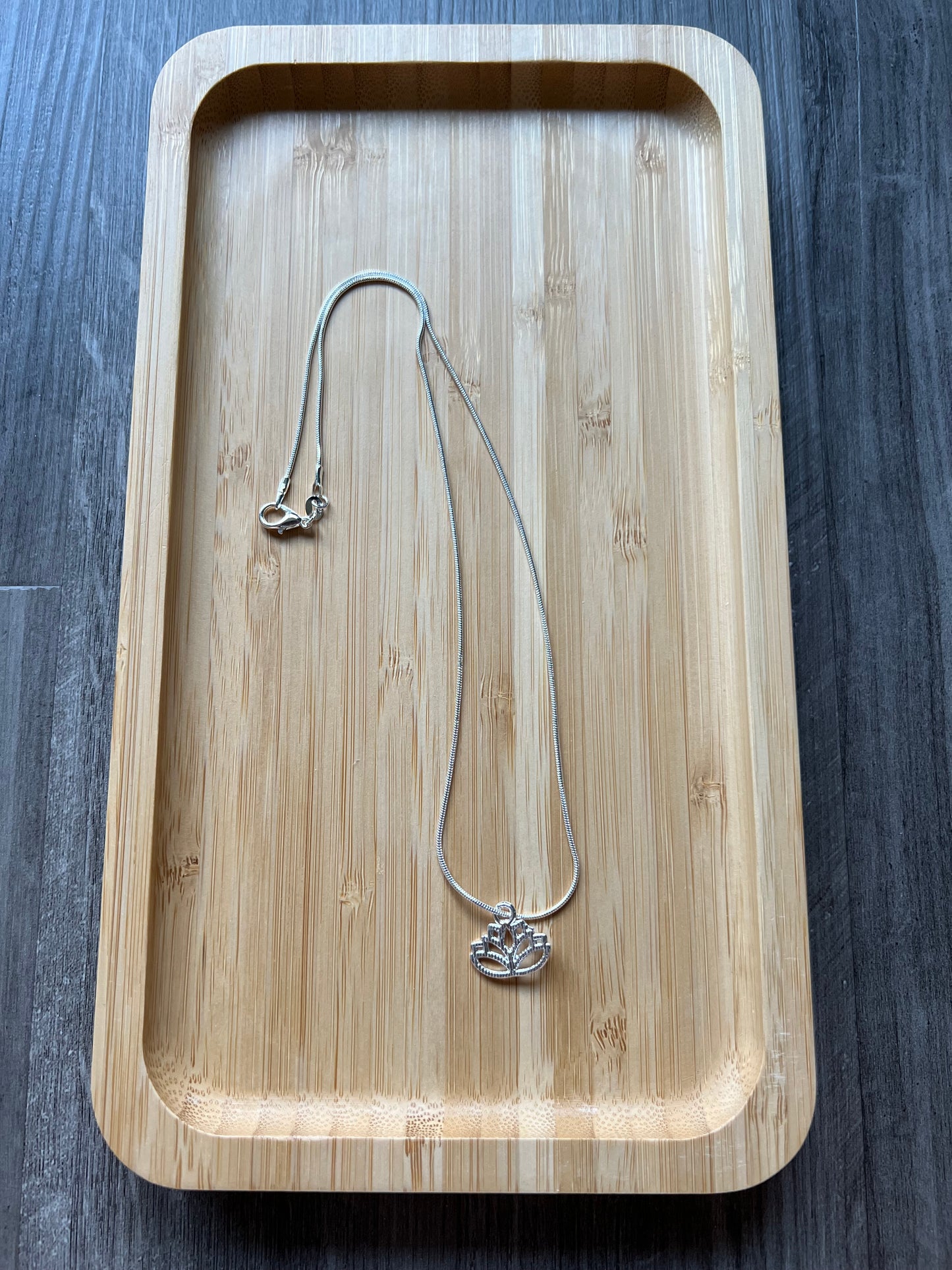 Silver Lotus on Silver Snake Chain