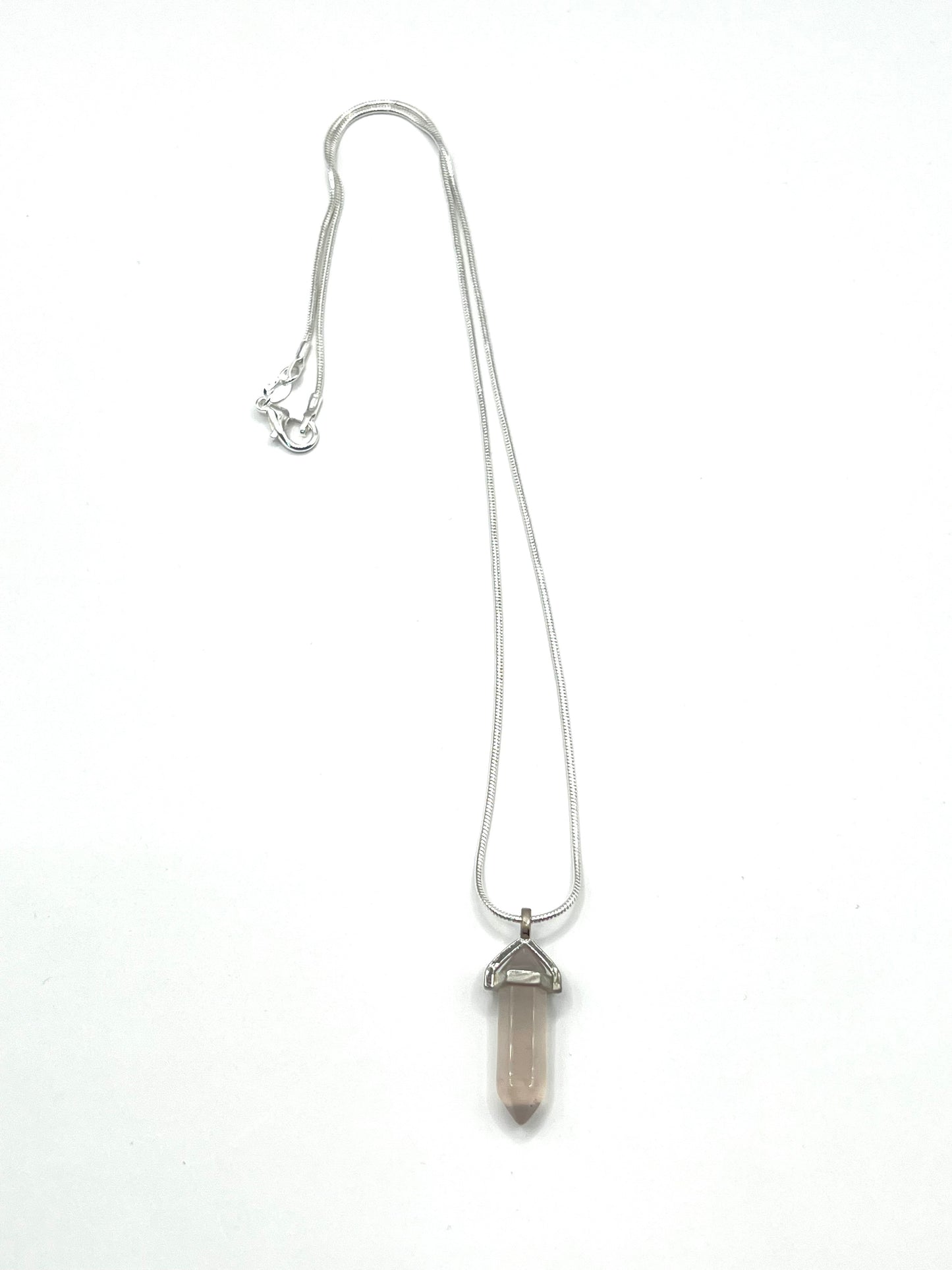 Clear Quartz 1" Hexagon Silver Crystal Point Pendant Necklace