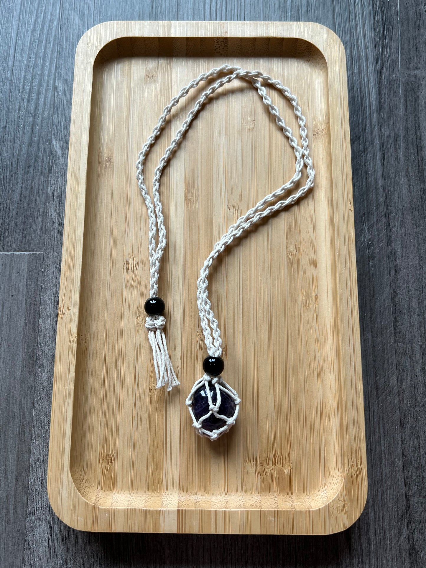 Cream Hemp Necklace w/ Amethyst