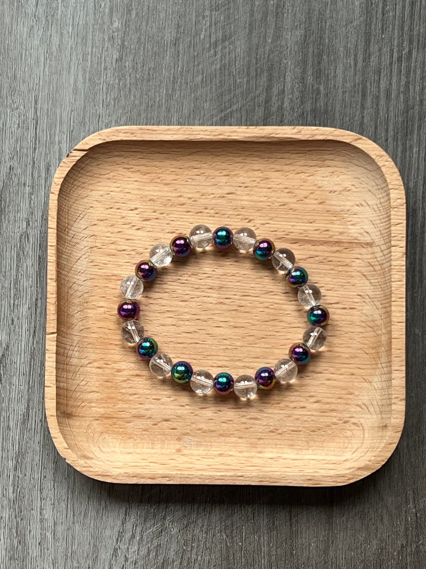 Clear Quartz & Iridescent Hematite Bracelet - 8 mm