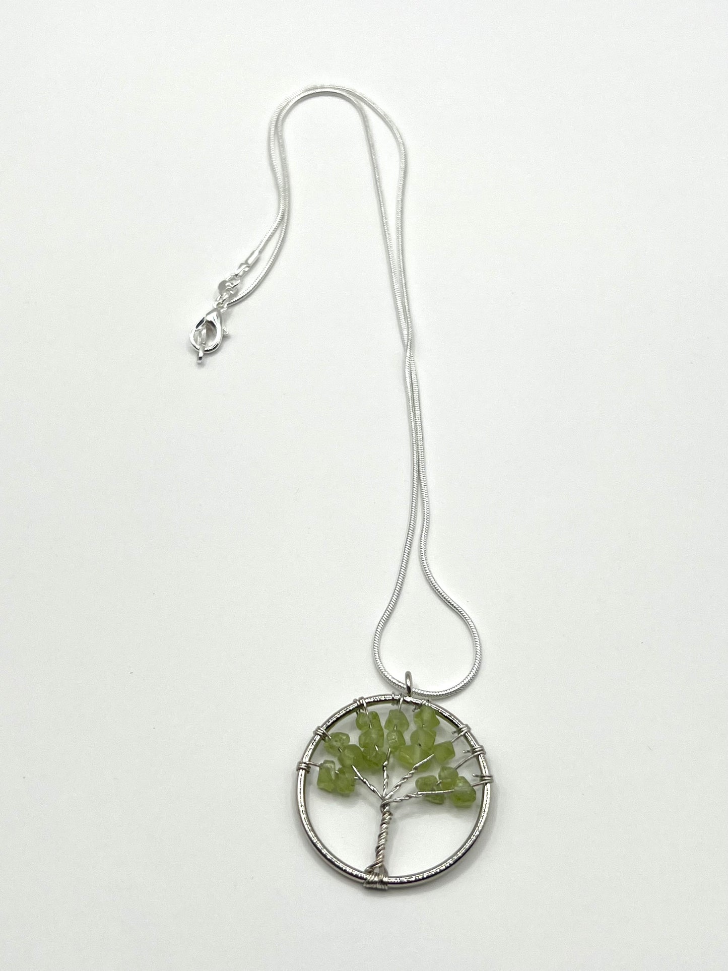Green Aventurine Tree of Life in Silver Circle