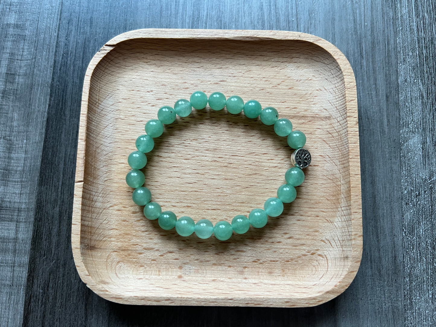 Green Aventurine Bracelet - 8 mm w/ 9 mm Tree of Life