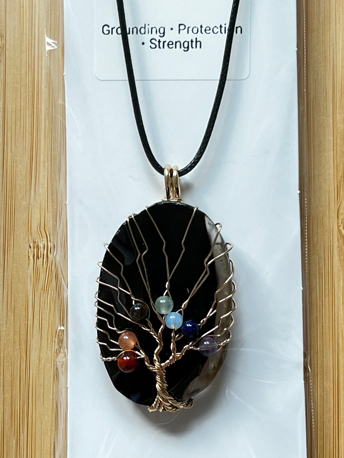 Black Agate Slice Chakra Pendant