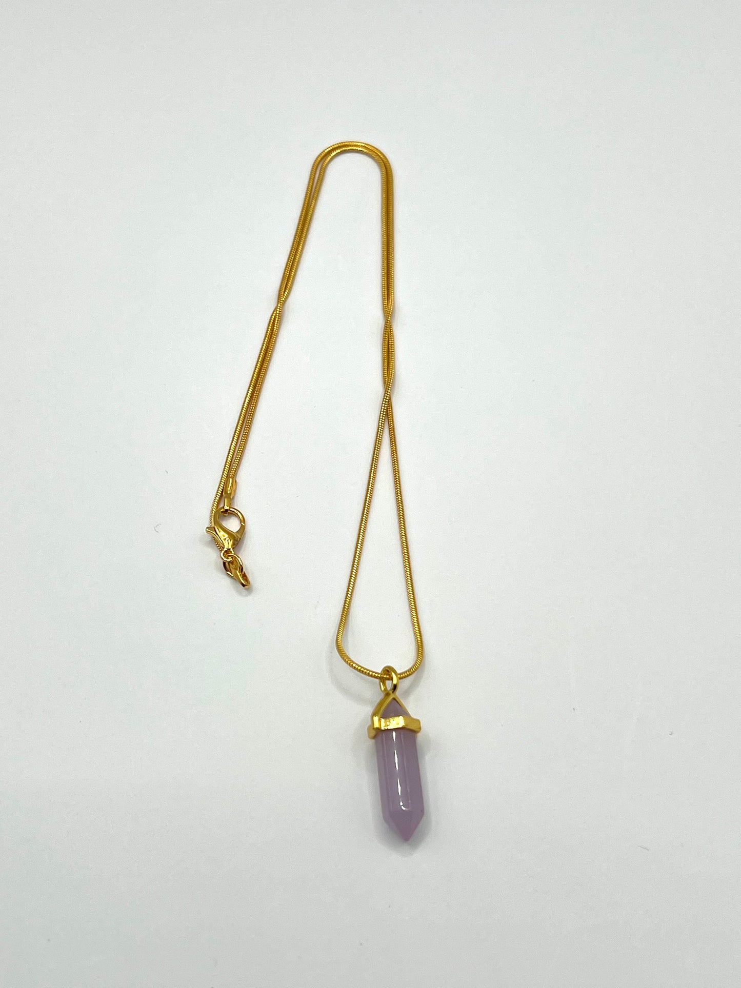 Rose Quartz 1" Hexagon Gold Crystal Point Pendant Necklace