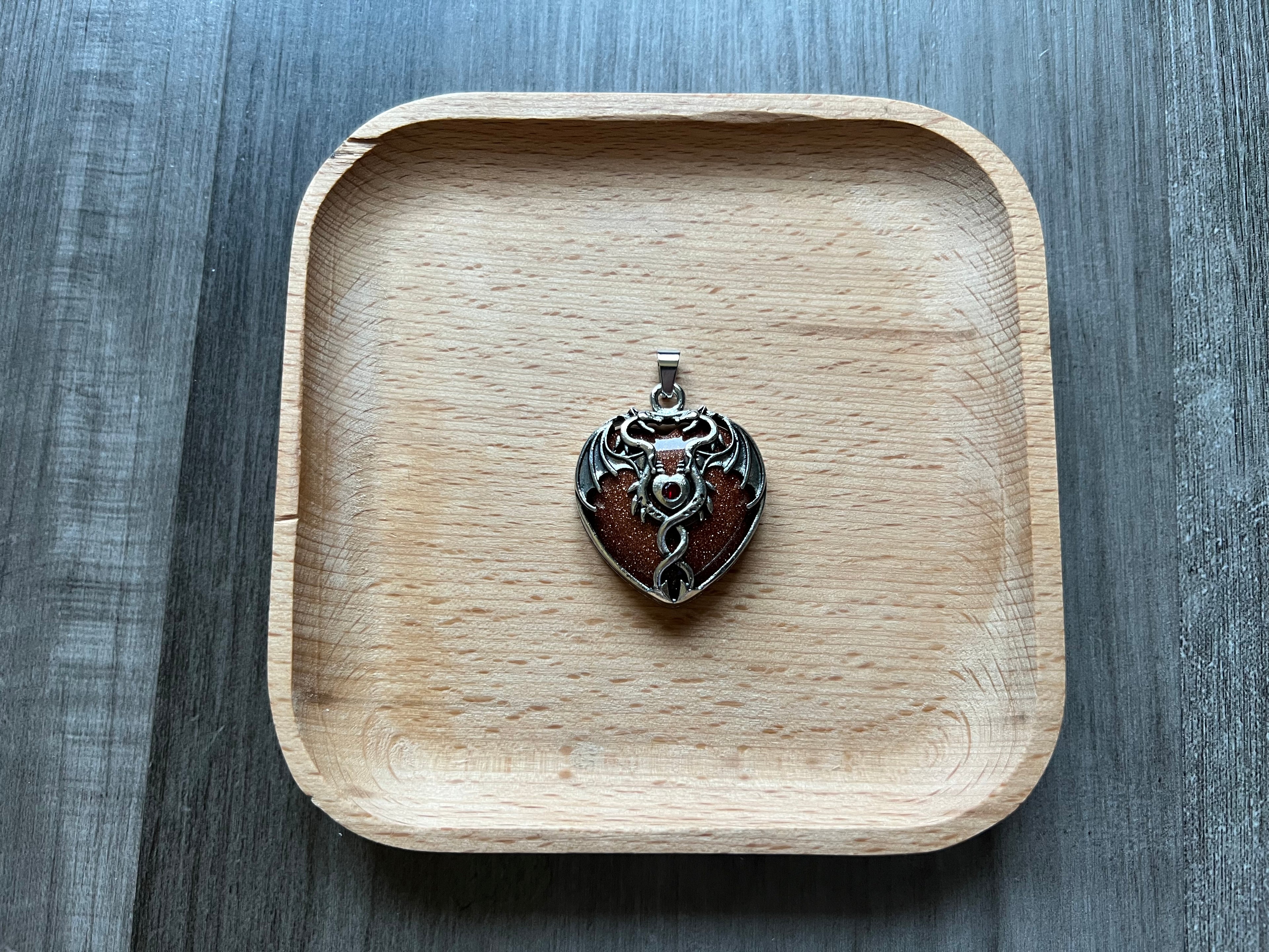 Gold Sandstone Dragon Heart Pendant Necklace