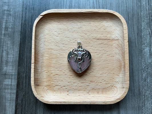 Rose Quartz Dragon Heart Pendant