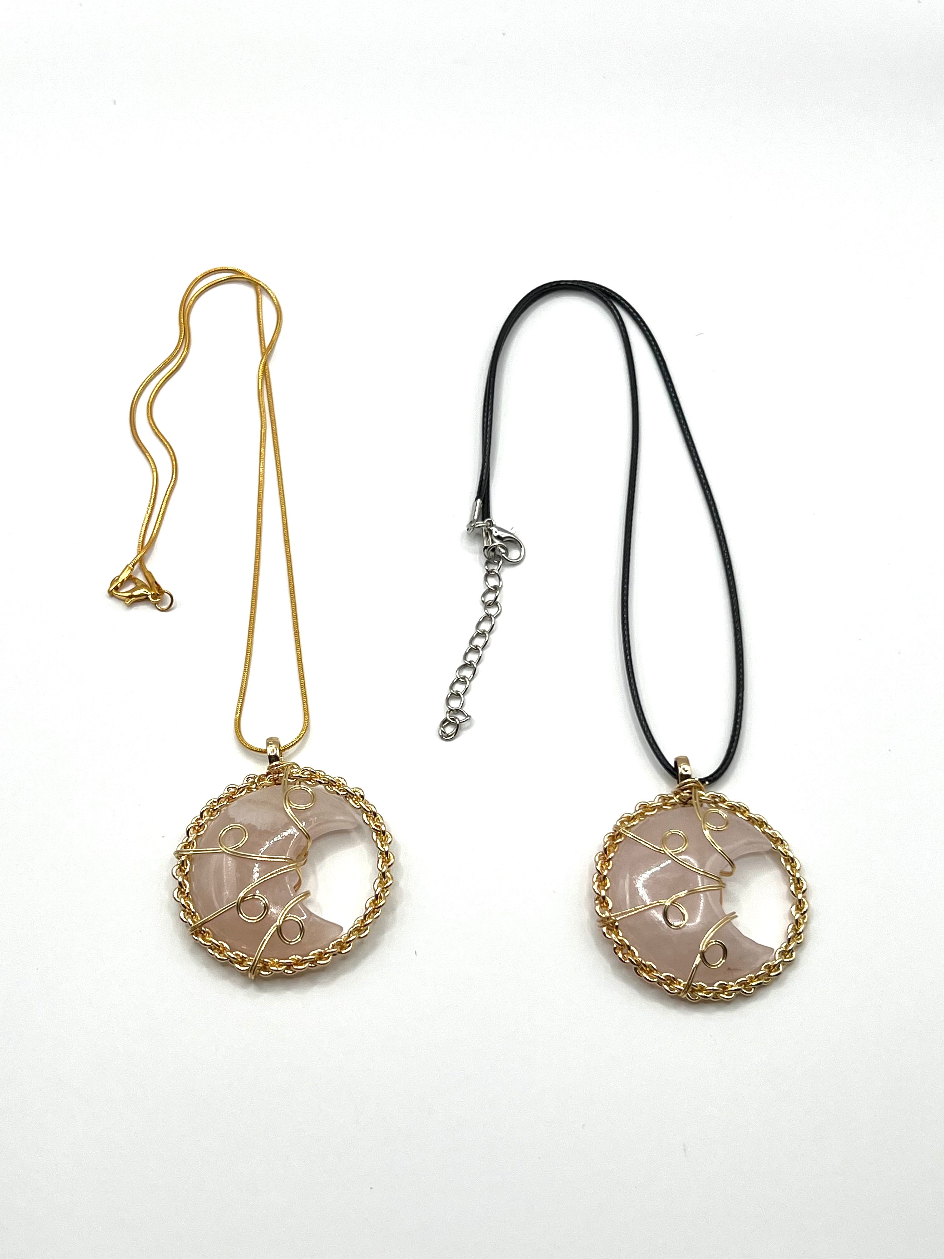 Rose Quartz Moon Pendant Necklace