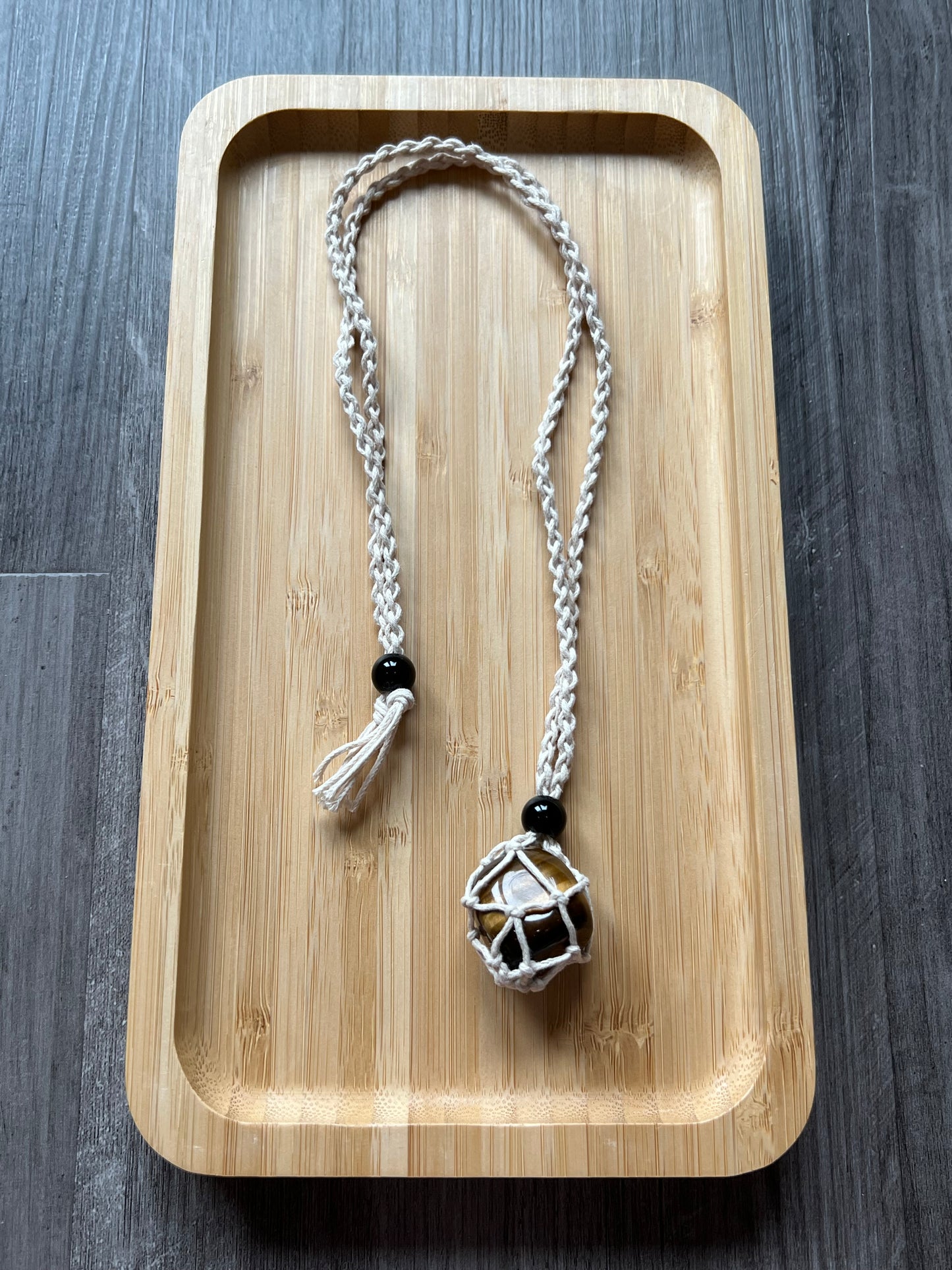 Cream Hemp Necklace w/ Tiger Eye