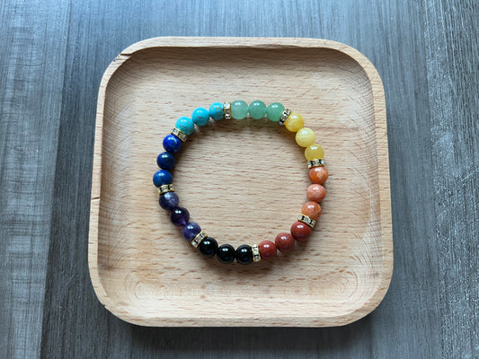 Chakra 8 mm Bracelet - Gold Rhinestones