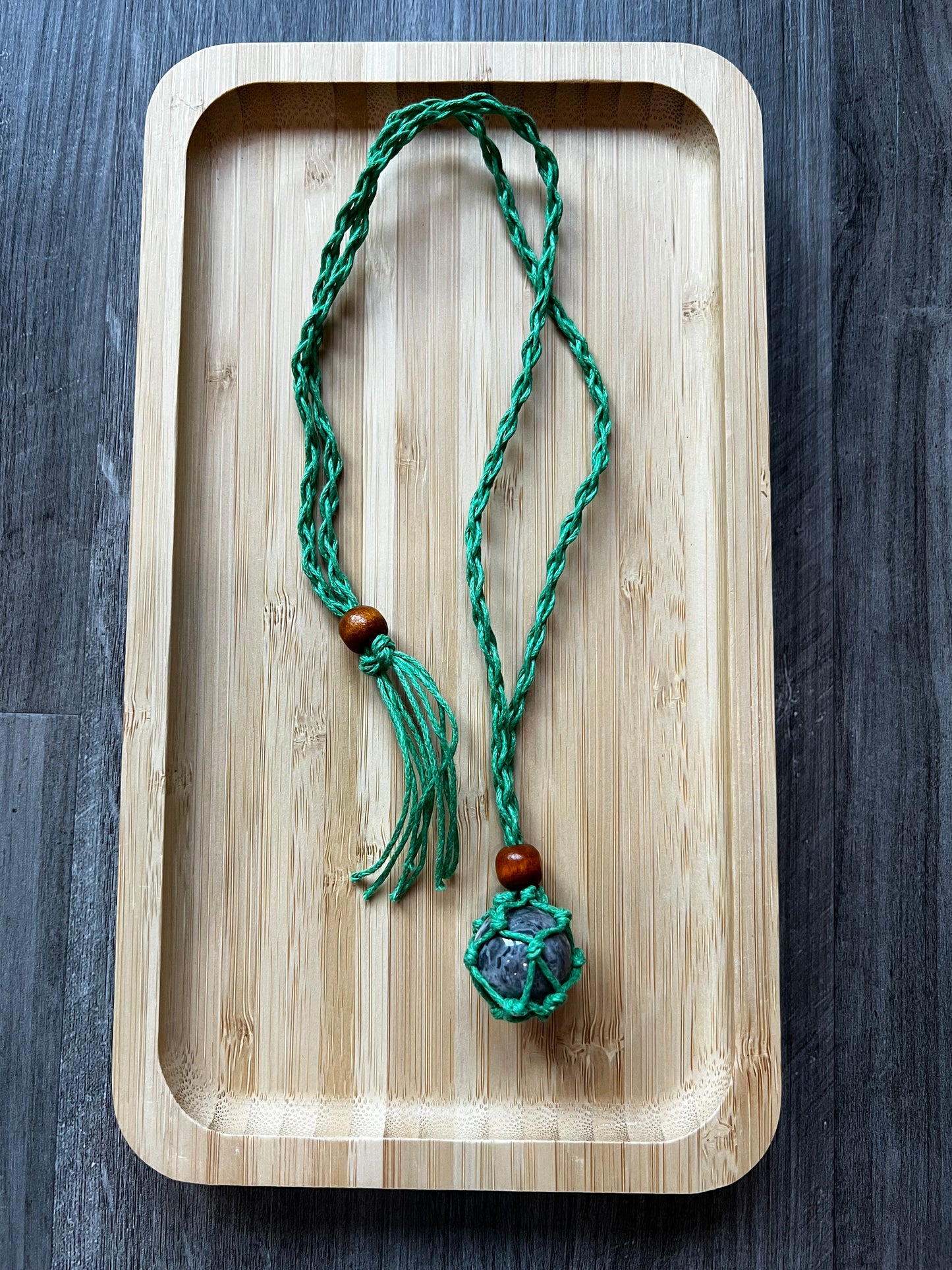Green Hemp Necklace w/ Labradorite Stone