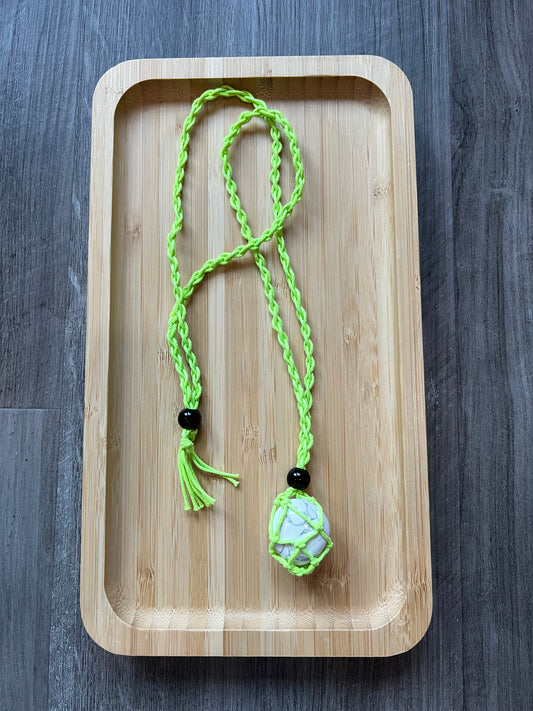 Neon Green Hemp Necklace w/ White Howlite Stone