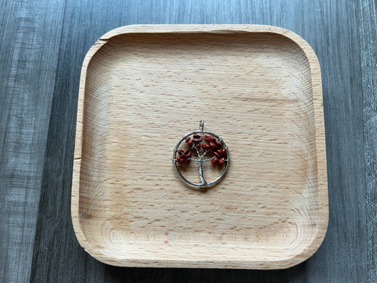 Red Jasper Tree of Life in Silver Circle