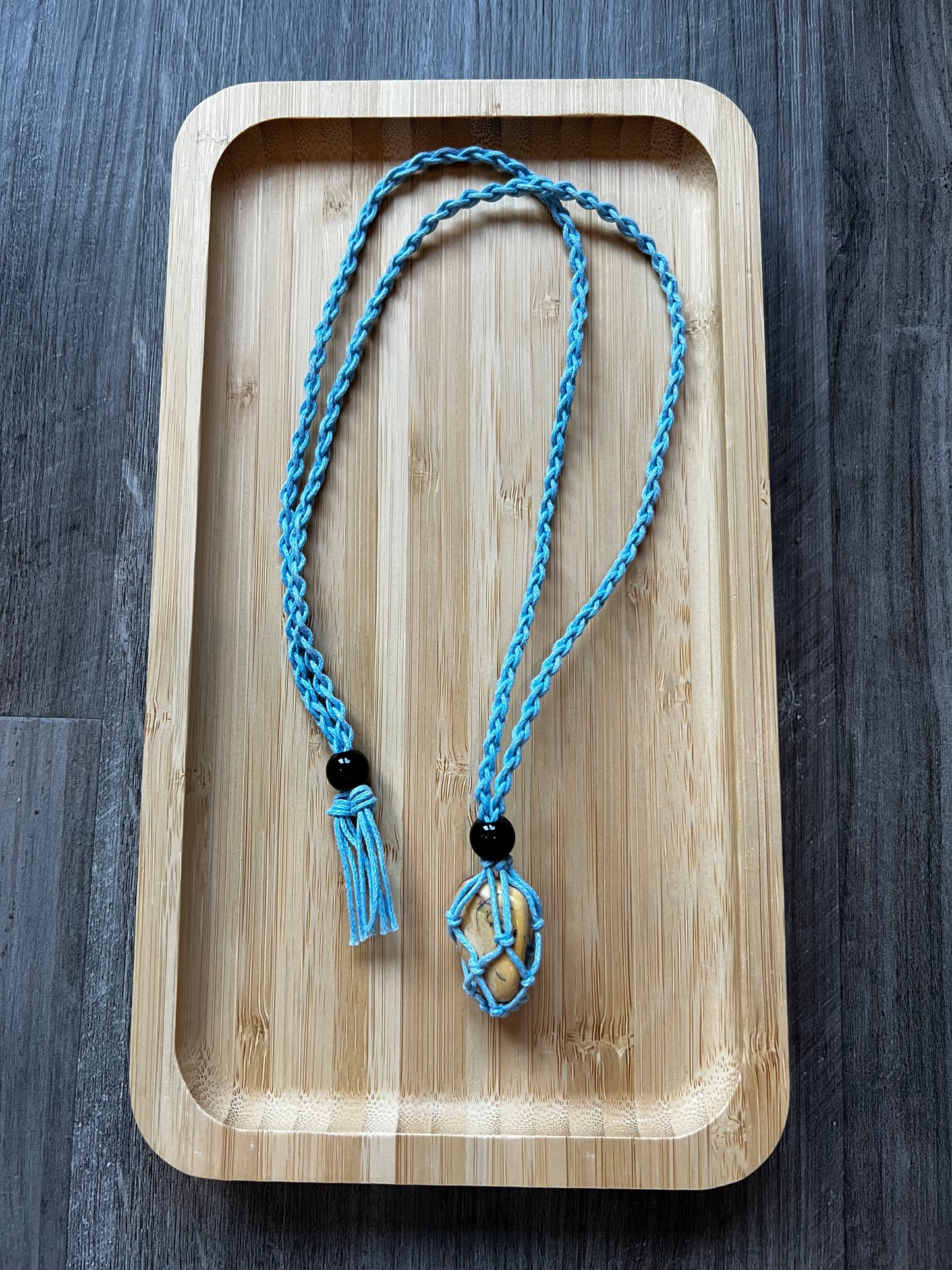 Light Blue Hemp Necklace w/ Mookaite Stone