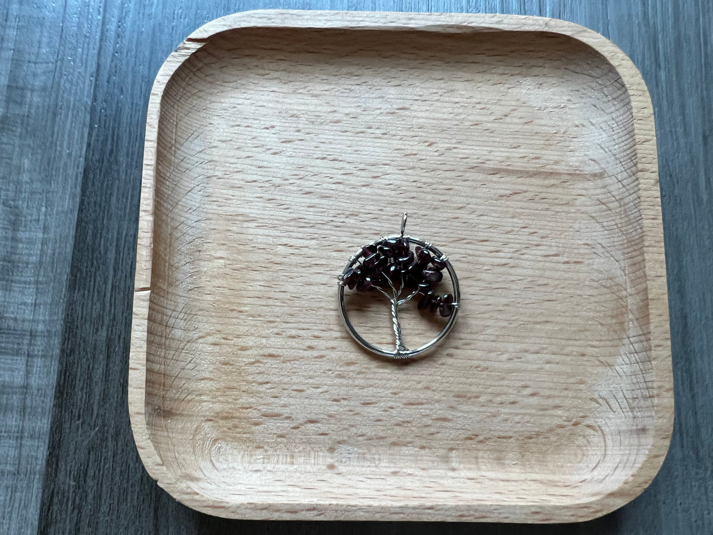 Garnet Tree of Life in Silver Circle