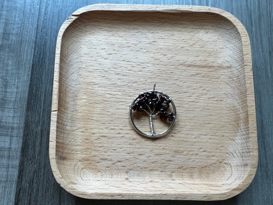Garnet Tree of Life in Silver Circle