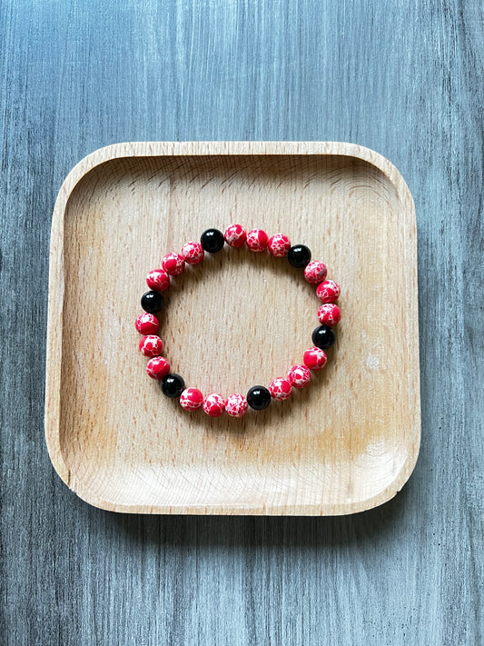 Red Sea Sediment Jasper & Black Obsidian Bracelet - 8 mm