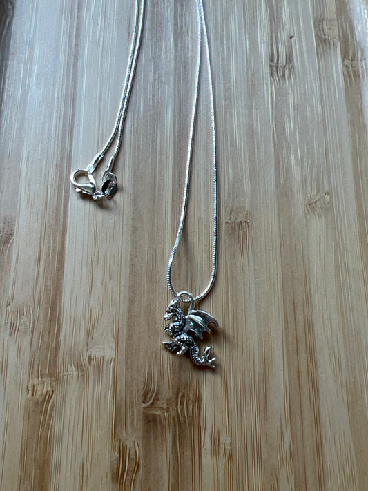 Silver Dragon on Silver Snake Chain
