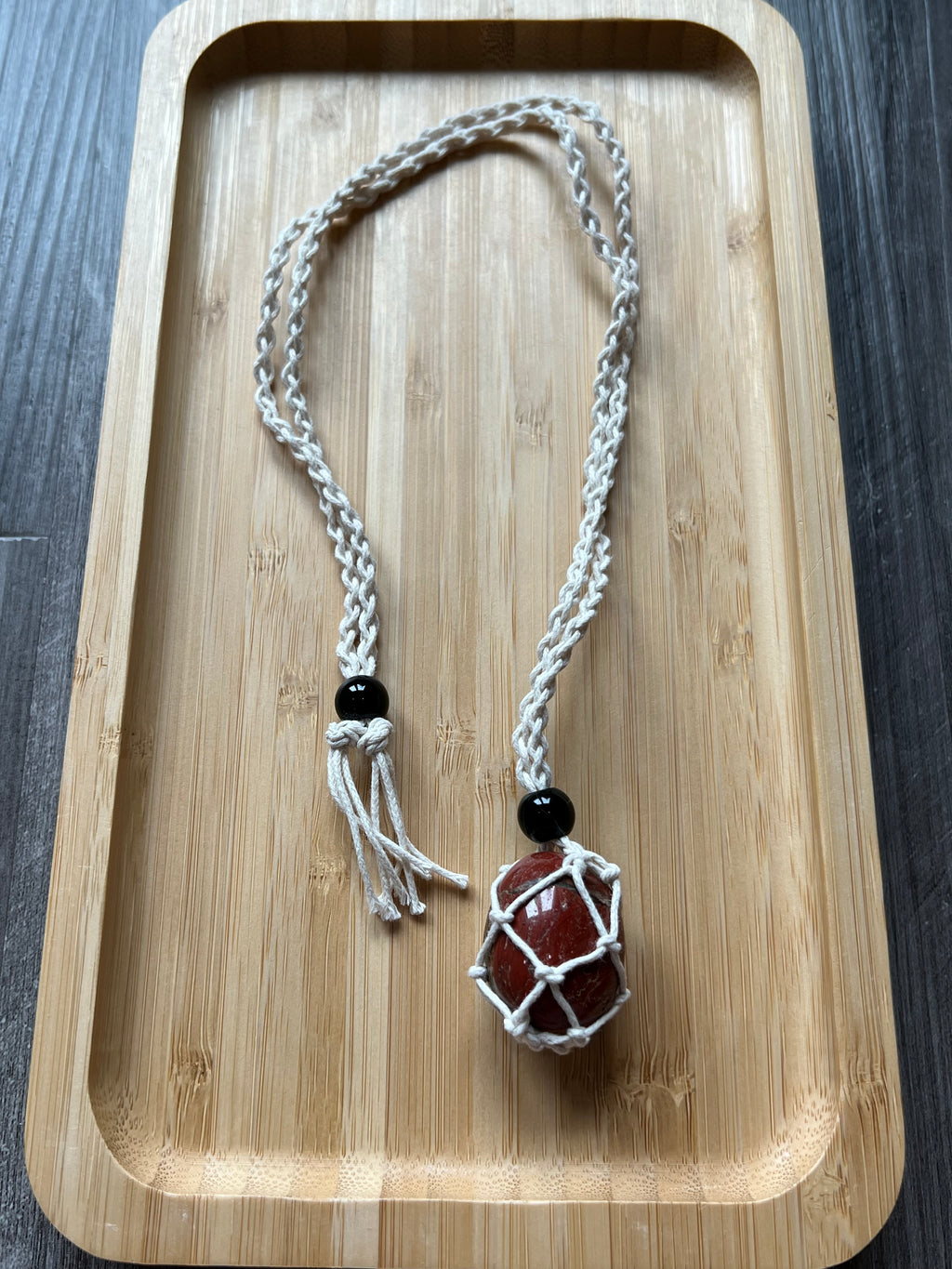 Cream Hemp Necklace w/ Red Jasper Stone