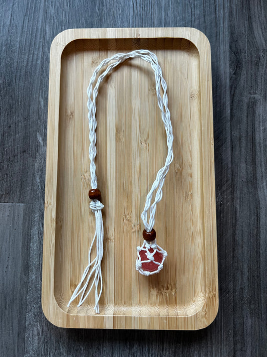 White Hemp Necklace w/ Strawberry Quartz Stone