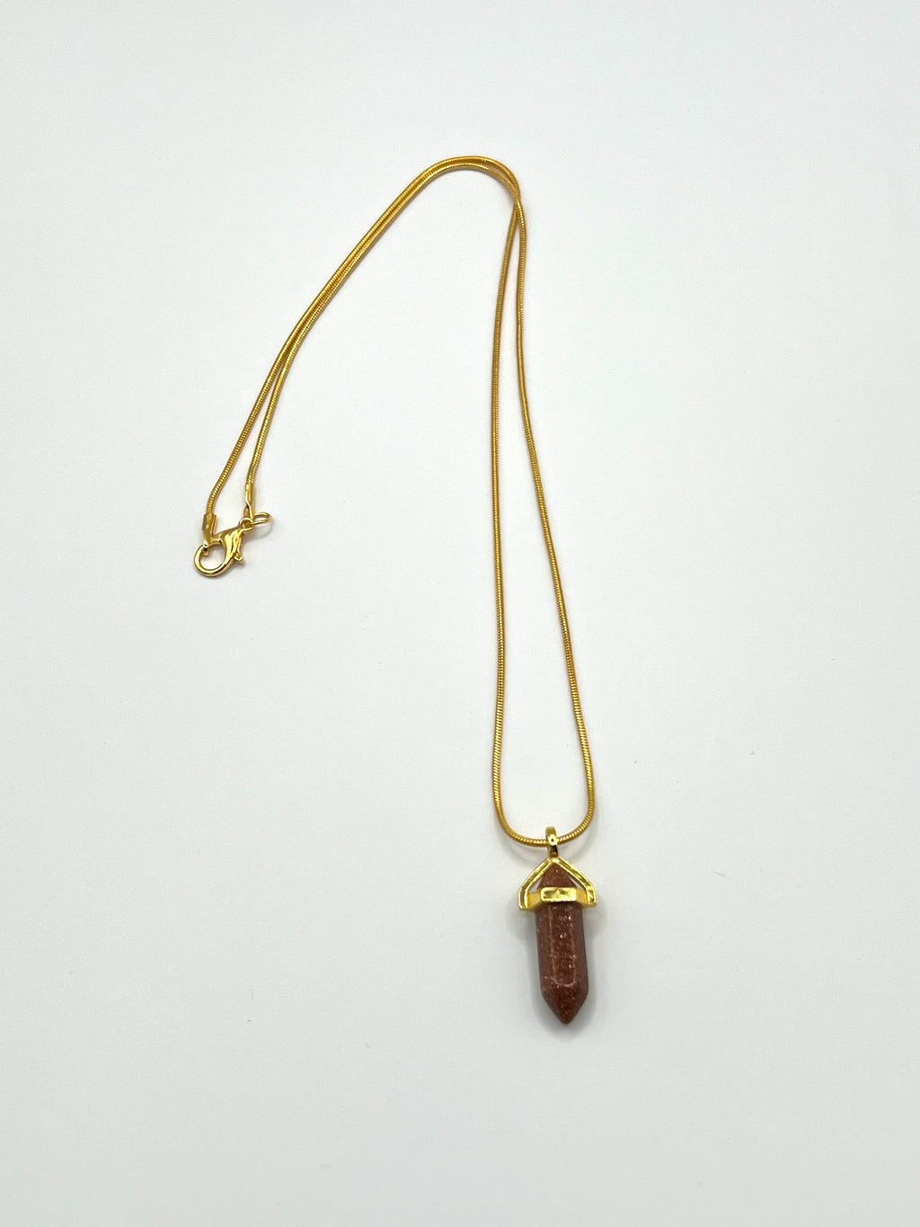 Gold Sandstone 1" Hexagon Gold Crystal Point Pendant Necklace