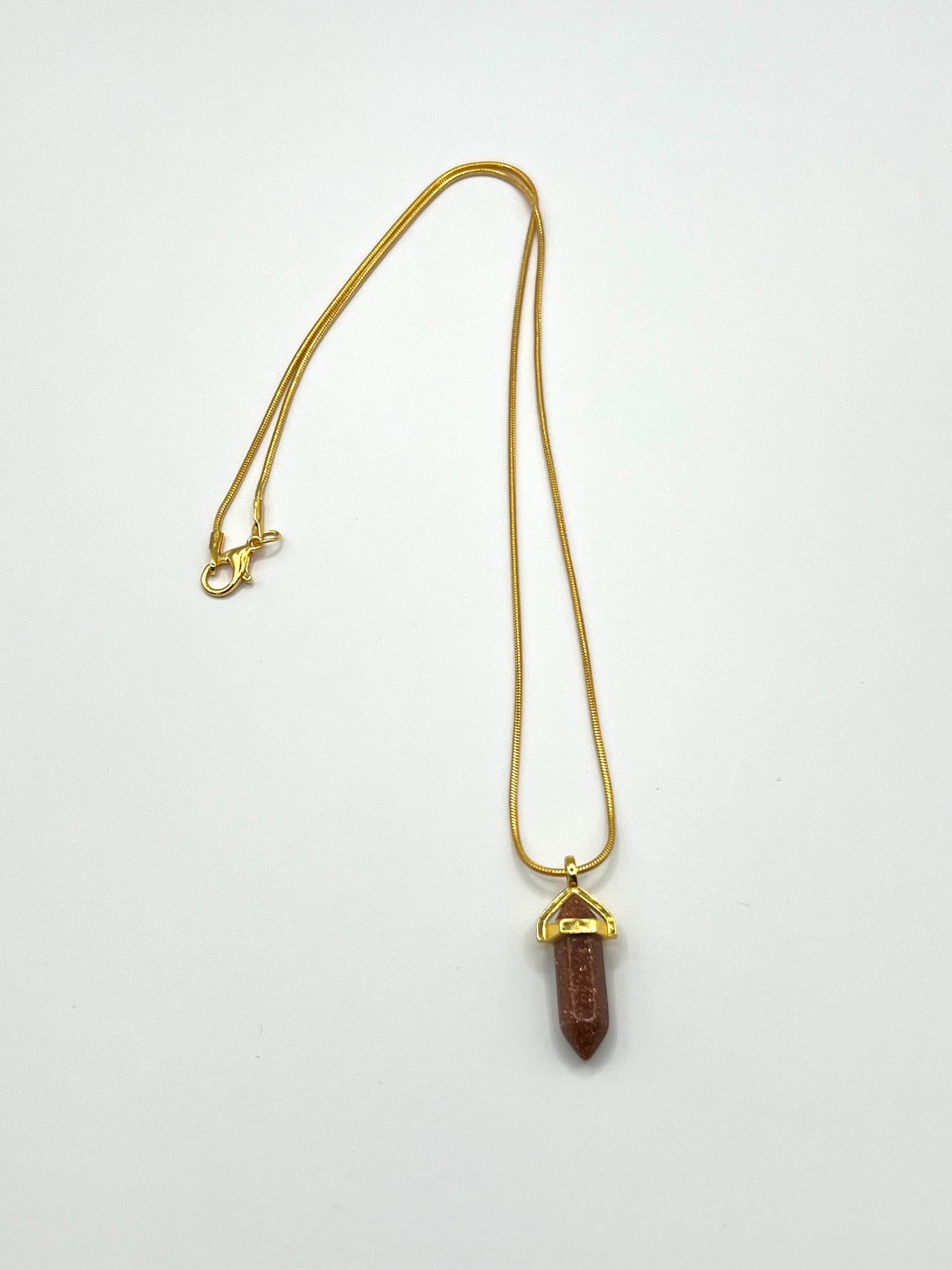 Gold Sandstone 1" Hexagon Gold Crystal Point Pendant Necklace