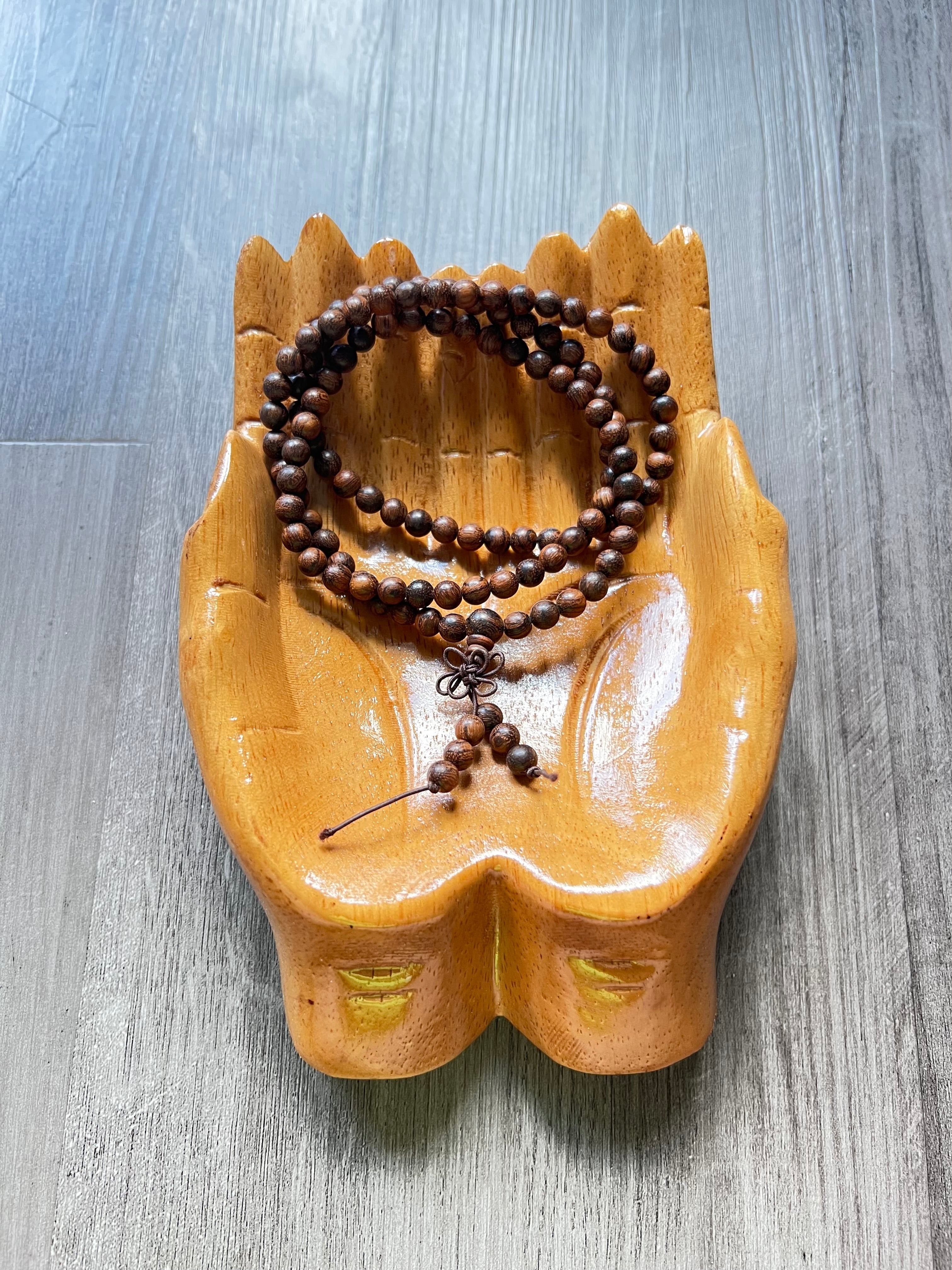 Indonesia Tiger Skin Sandalwood Mala Bead Necklace - 6 mm
