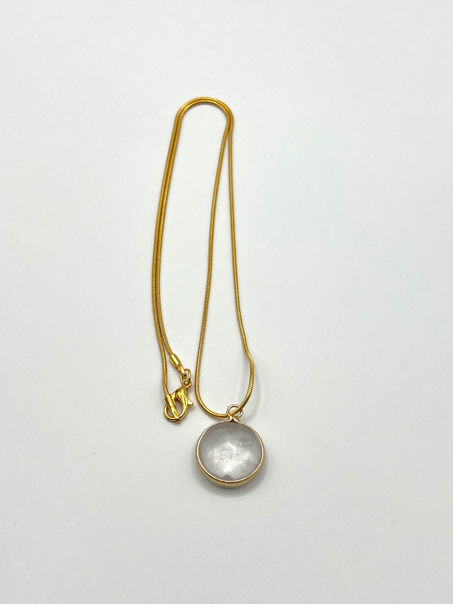 Clear Quartz Crystal Round Pendant Necklace