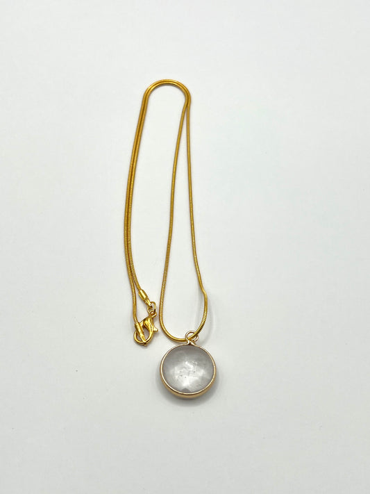 Clear Quartz Crystal Round Pendant Necklace