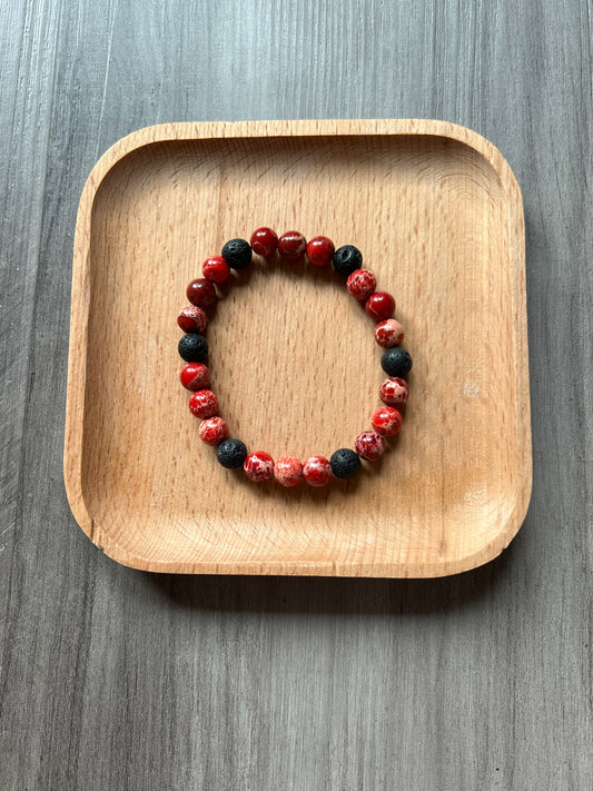 Ocean Blood Red Sea Sediment Jasper & Lava Stone Bracelet - 8 mm