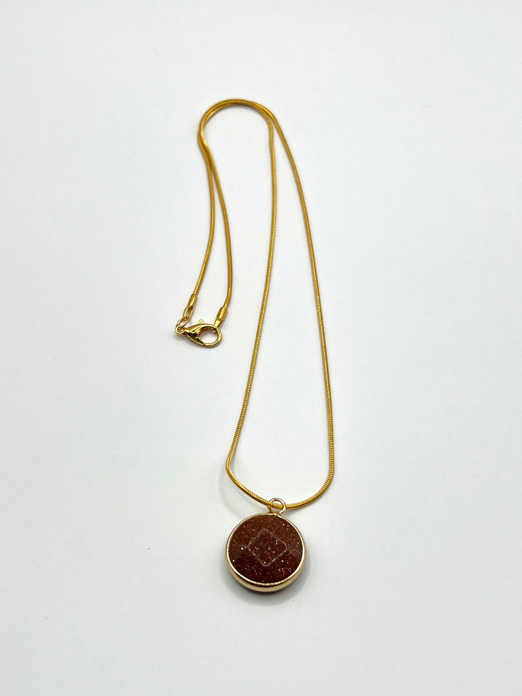 Gold Sandstone Crystal Round Pendant Necklace