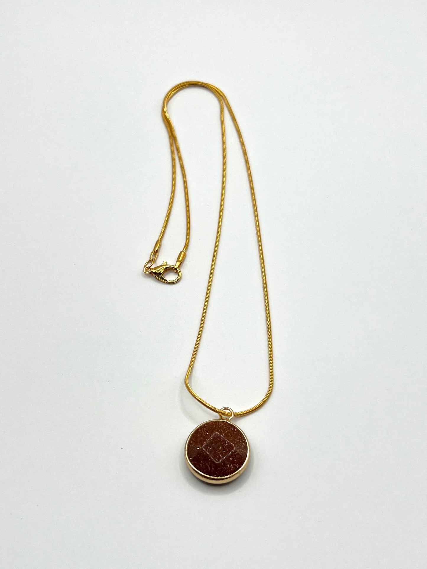 Gold Sandstone Crystal Round Pendant Necklace