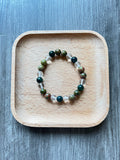 Unakite, Moss Agate, and Clear Quartz Bracelet - 8 mm