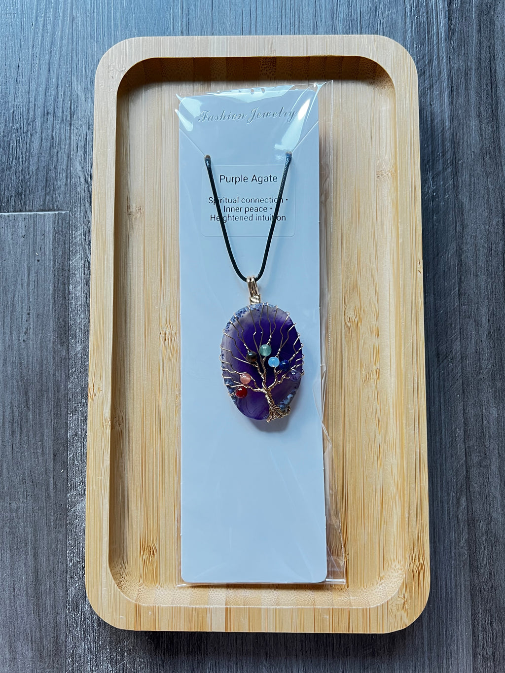 Purple Agate Slice Chakra Pendant Necklace