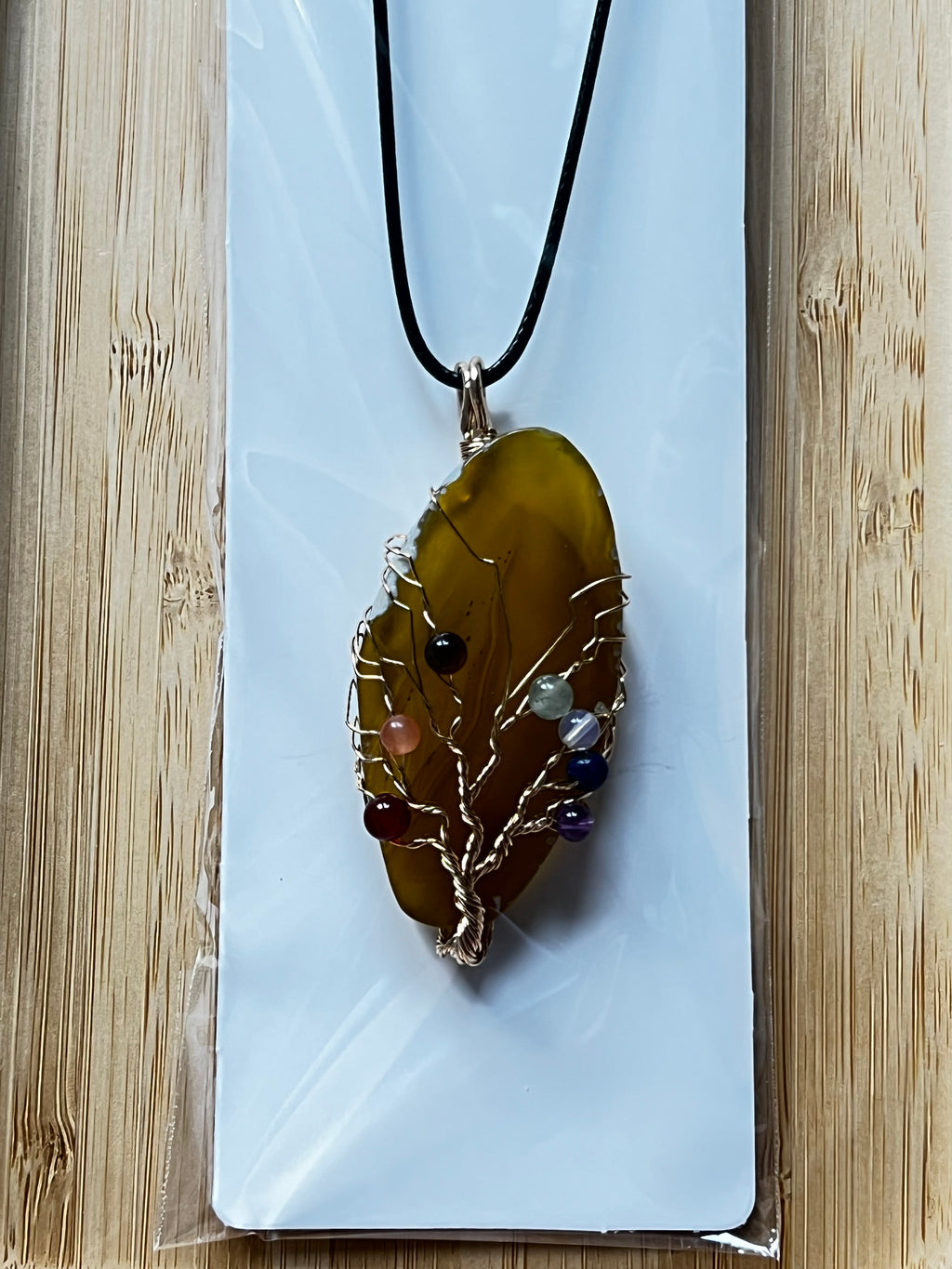 Yellow Agate Slice Chakra Pendant Necklace