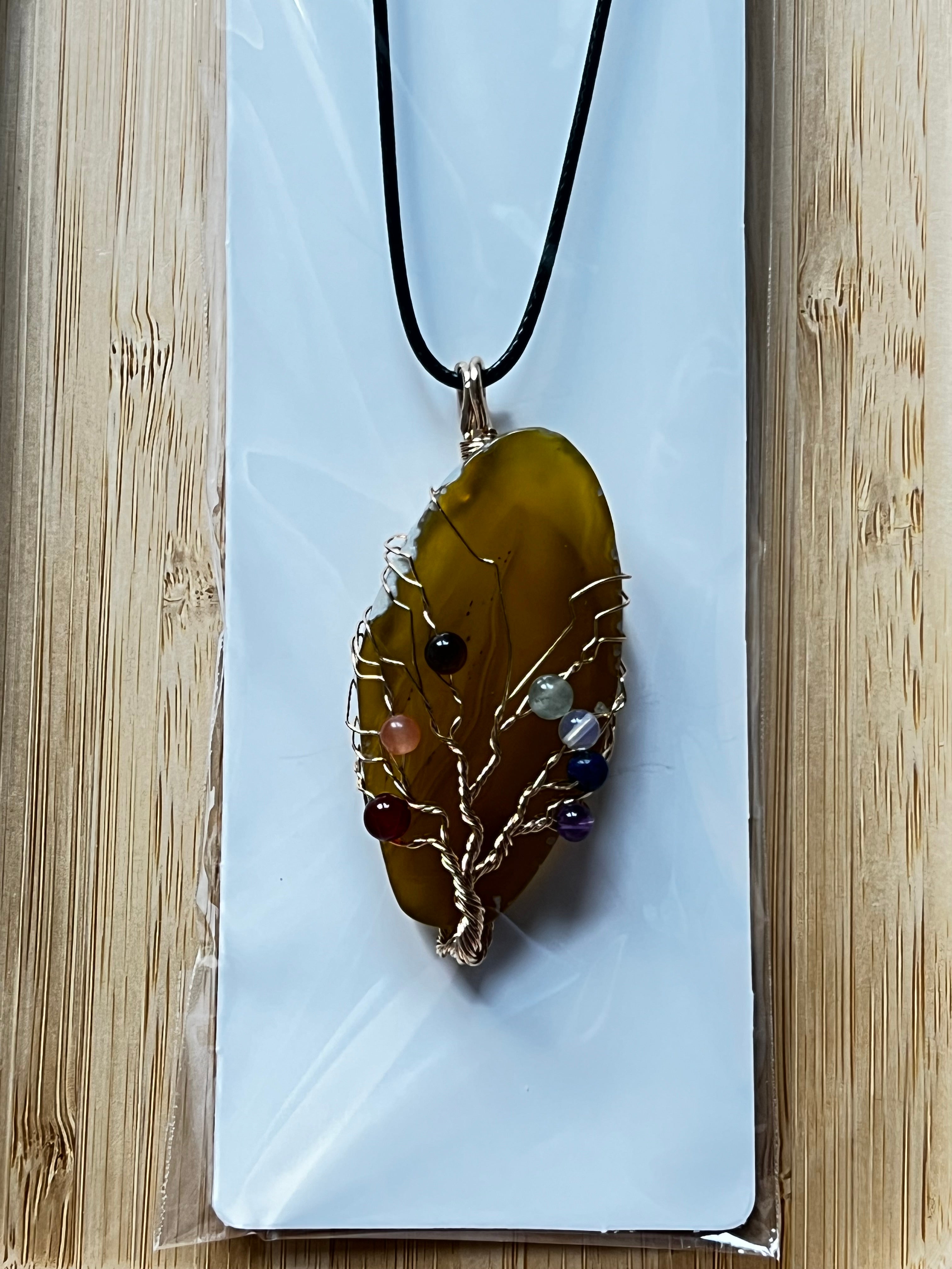 Yellow Agate Slice Chakra Pendant Necklace