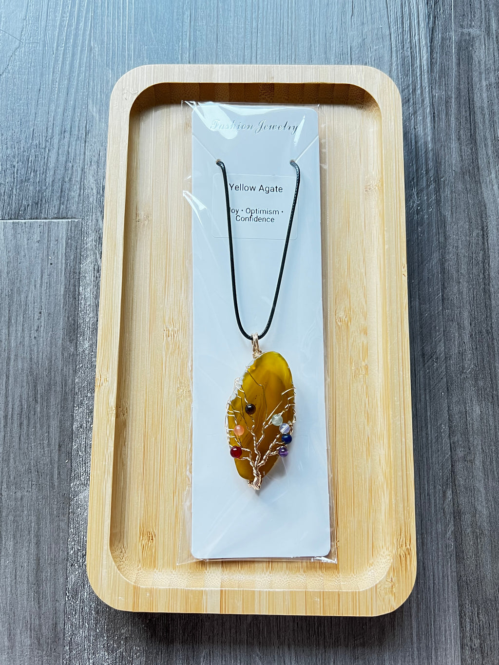 Yellow Agate Slice Chakra Pendant Necklace