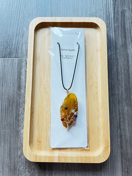 Yellow Agate Slice Chakra Pendant