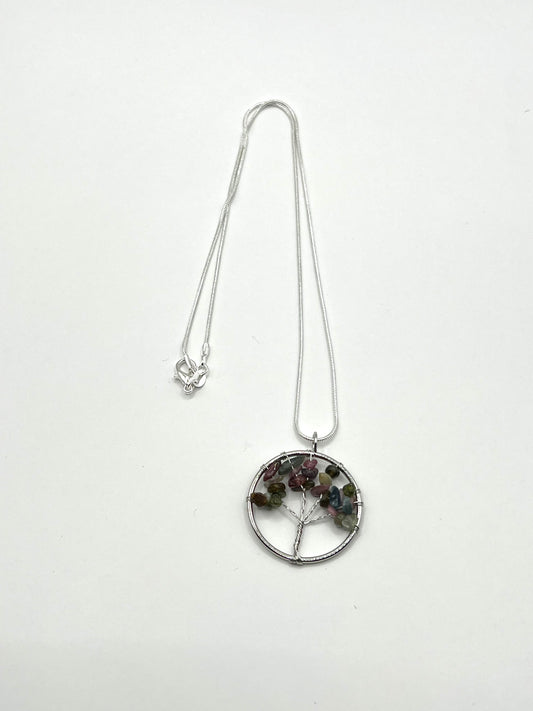 Tourmaline Tree of Life in Silver Circle