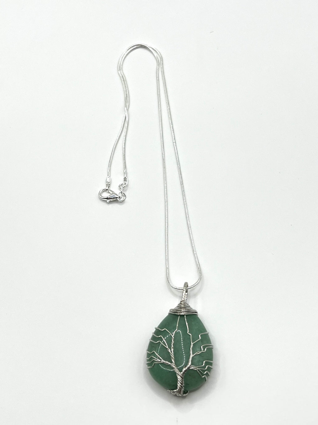 Green Aventurine Tree of Life on Tear Pendant Necklace