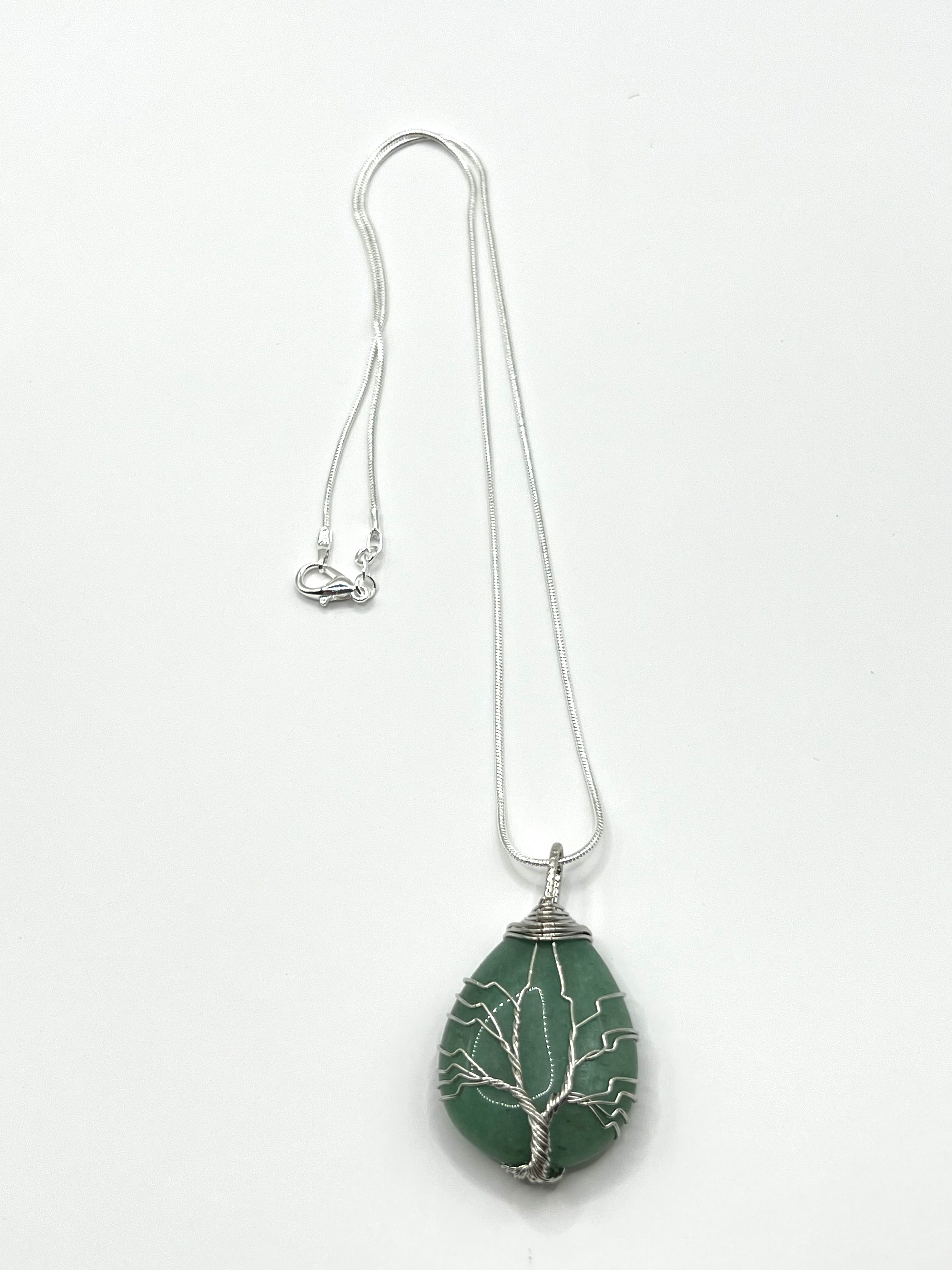Green Aventurine Tree of Life on Tear Pendant Necklace