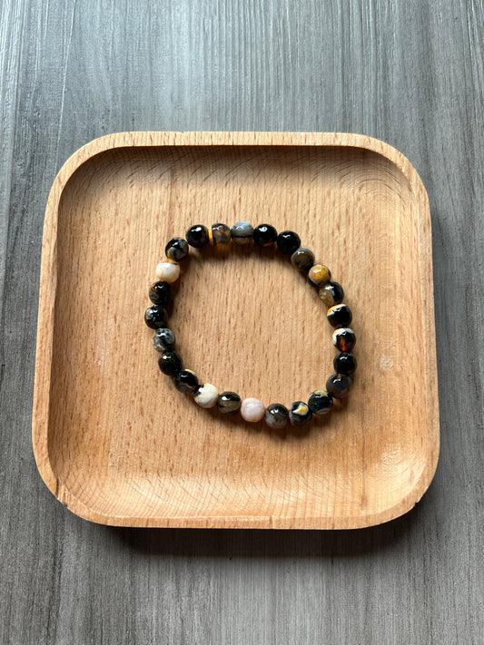 Faceted Orange Yellow Black Agate Bracelet - 8 mm