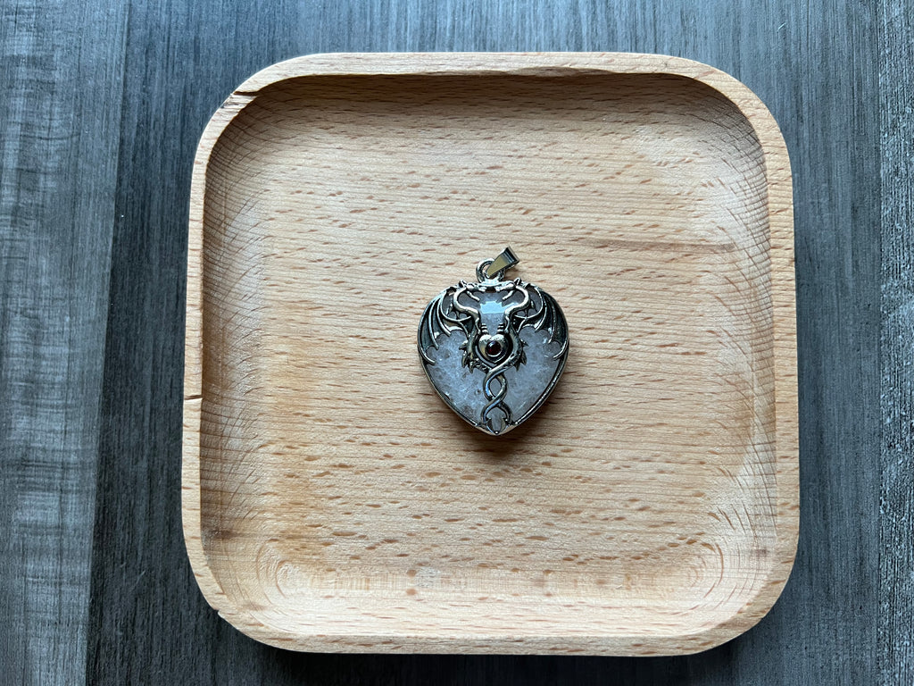 Clear Quartz Dragon Heart Pendant Necklace