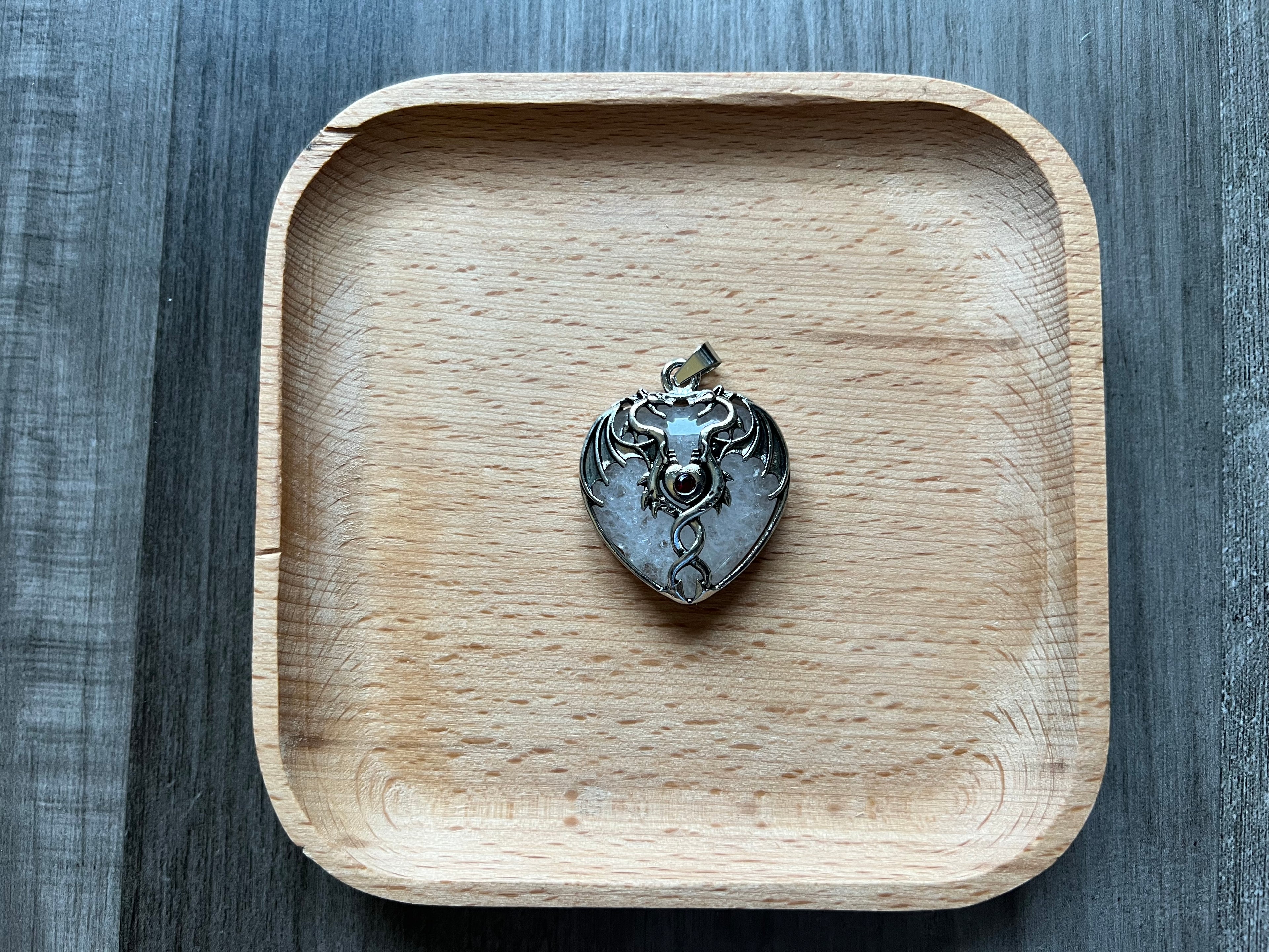 Clear Quartz Dragon Heart Pendant Necklace