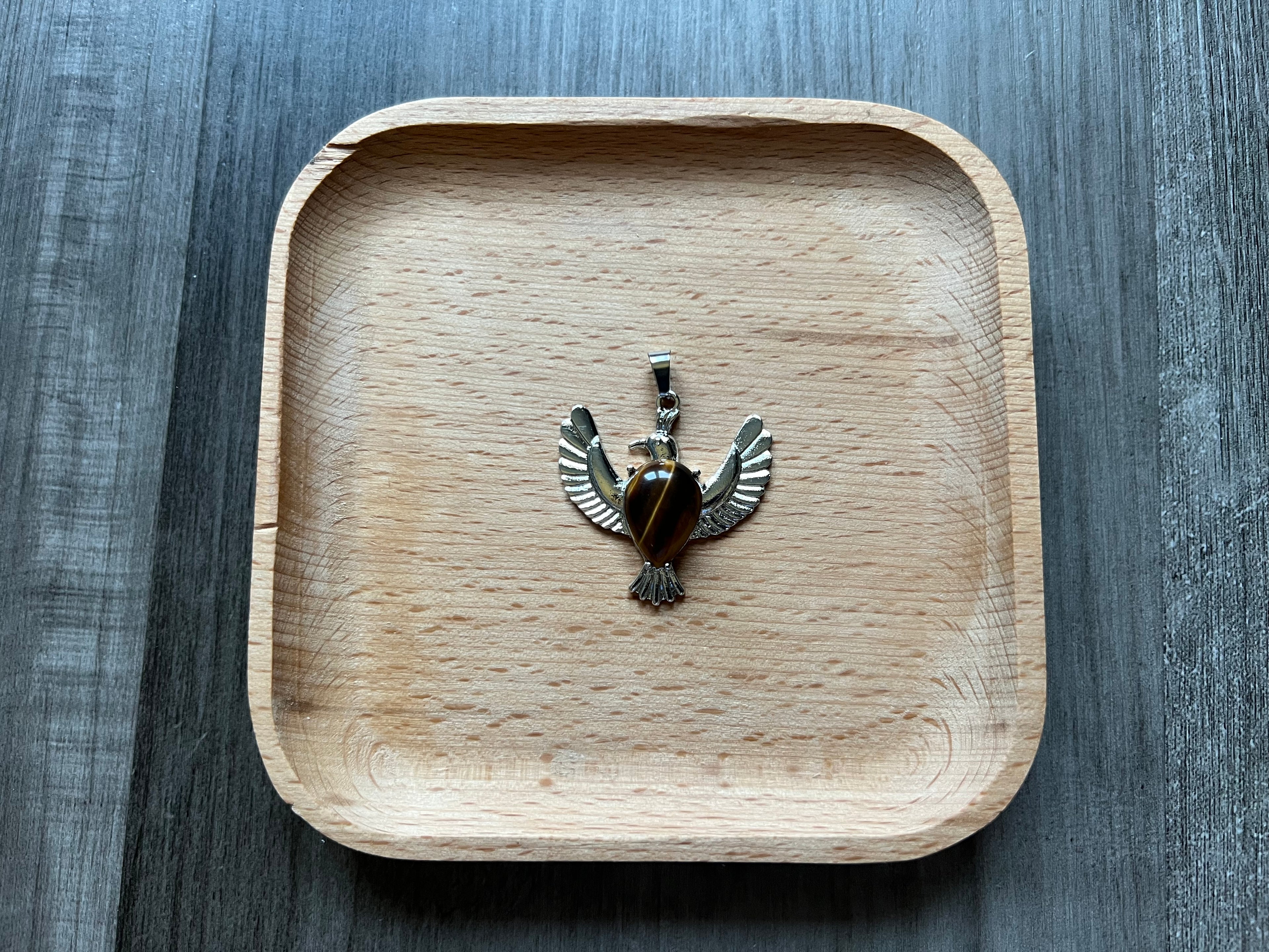 Tiger Eye Dove Pendant Necklace