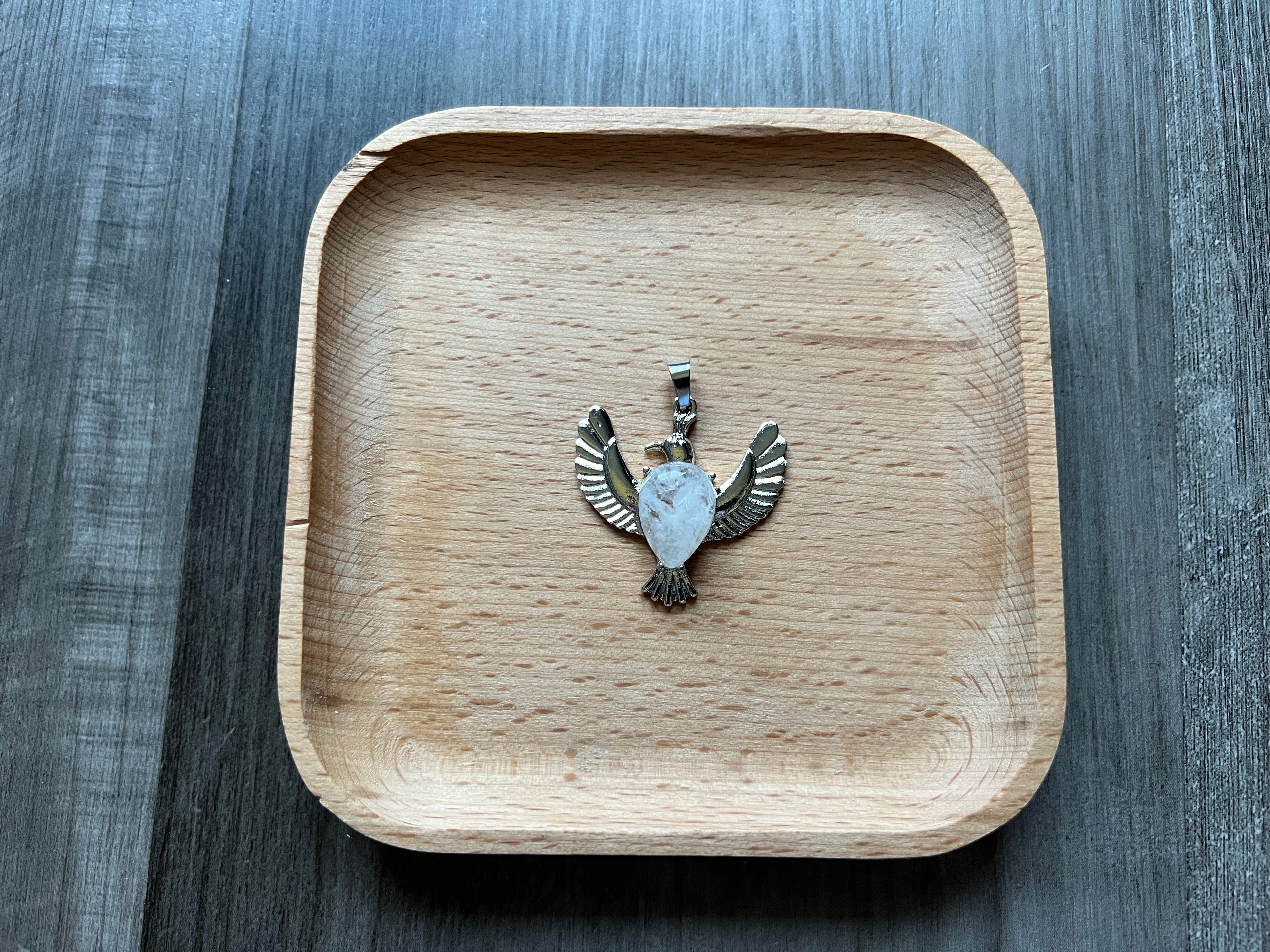 Clear Quartz Dove Pendant Necklace