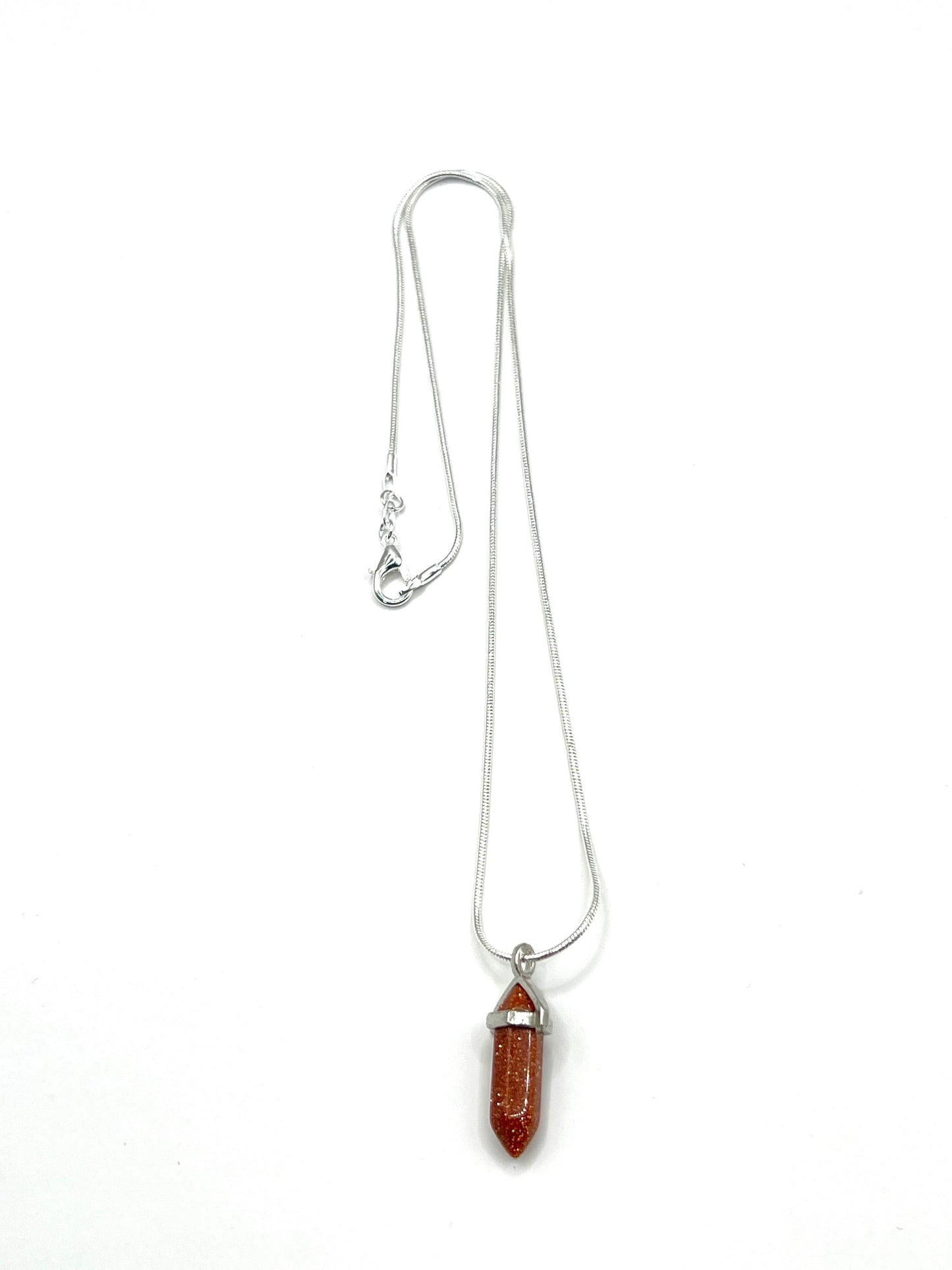 Gold Sandstone 1" Hexagon Silver Crystal Point Pendant Necklace