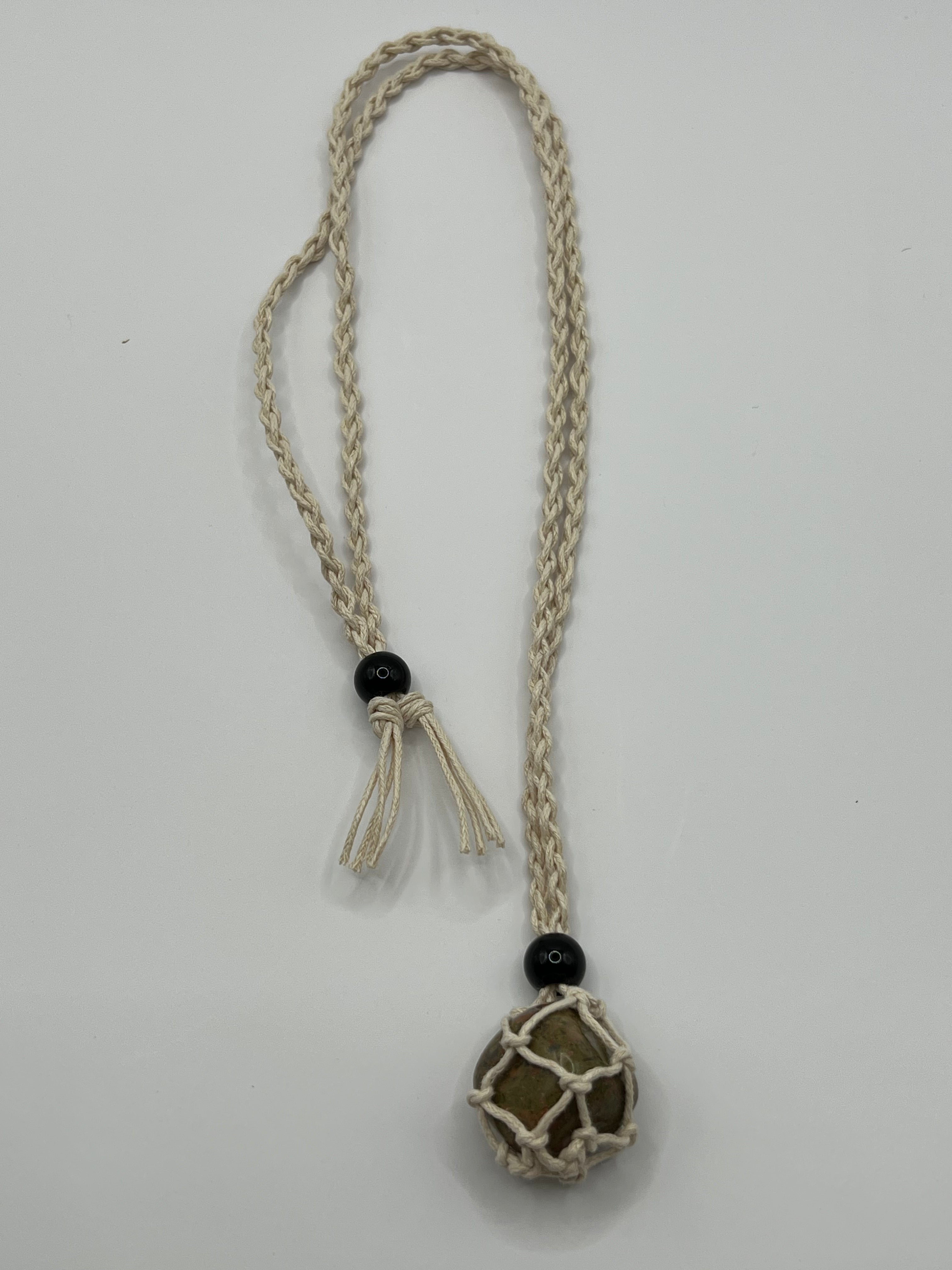 Khaki Hemp Necklace w/ Unakite Stone