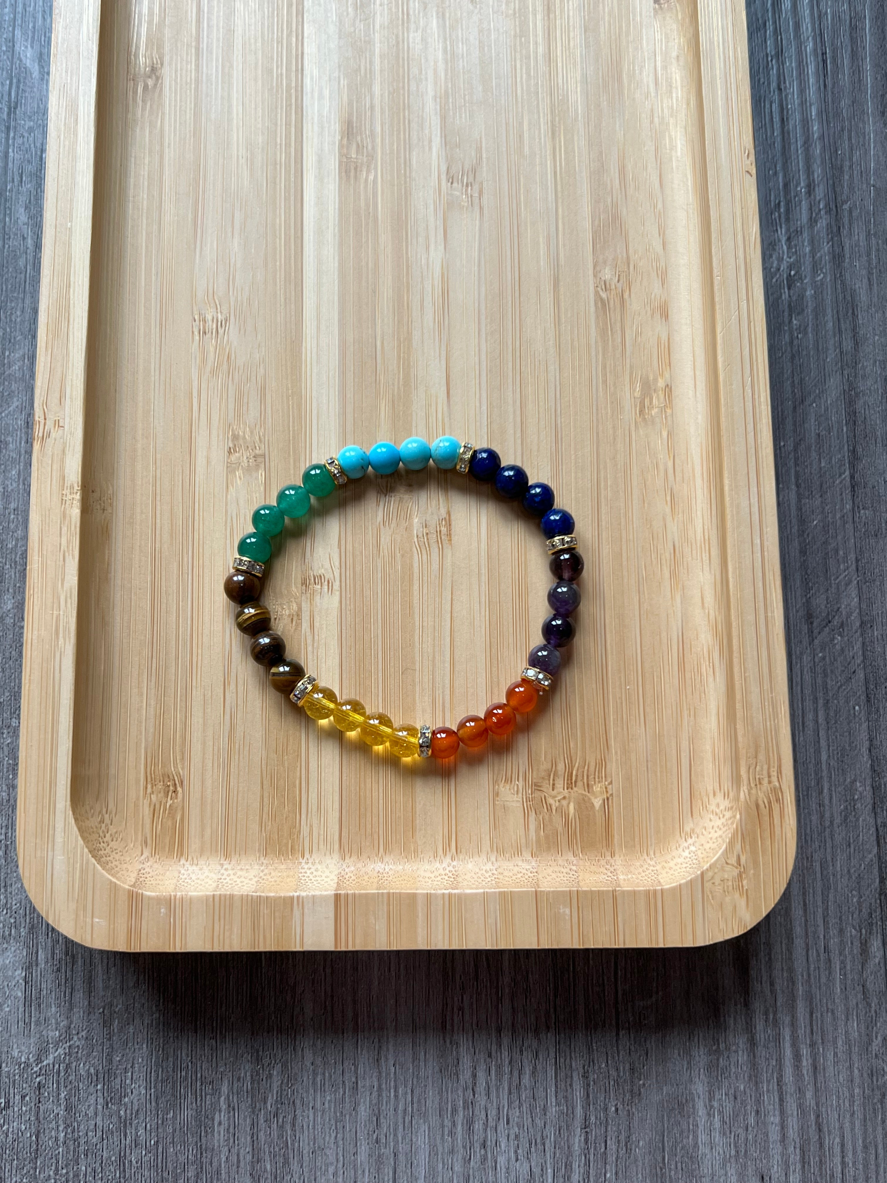 Chakra Bracelet - 6 mm w/ Gold Rhinestones